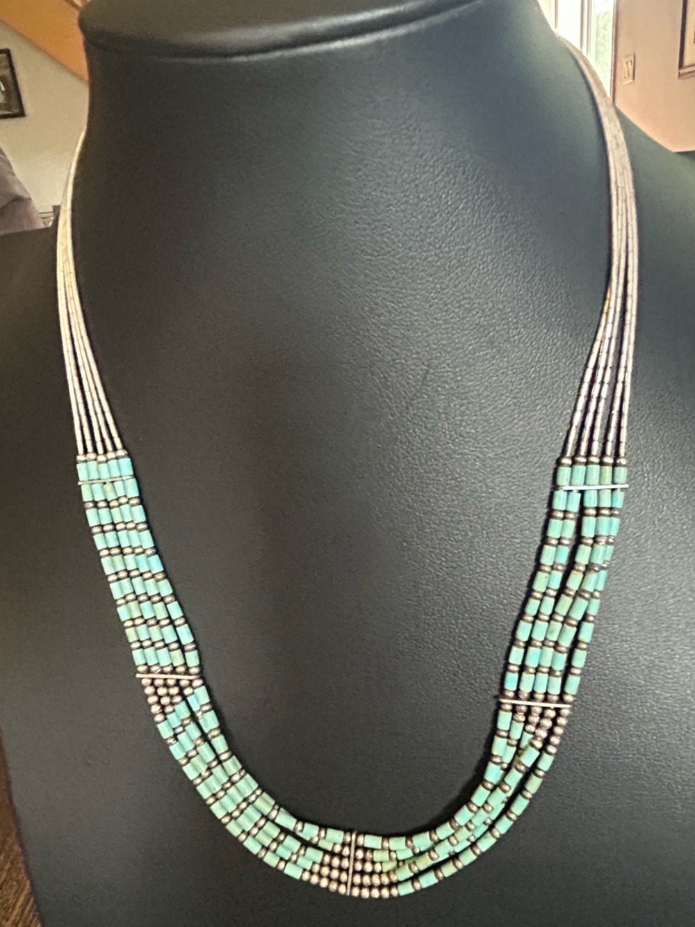 Turquoise and Sterling Silver Pearls Vintage Native Necklace